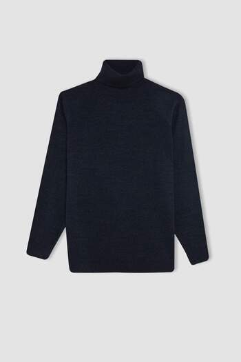 DeFacto Boy's Navy Blue Turtleneck Basic Plain Knitwear Sweater A8637A824Wn