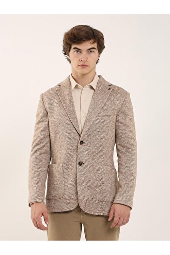 Dufy Camel Men's Slim Fit Patterned Casual Mono Collar Jacket