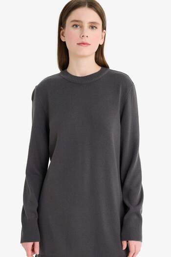 DeFacto Regular Fit Rundhalsausschnitt Schlitz Basic Plain Strickpullover Tunika H3431AZ24AU