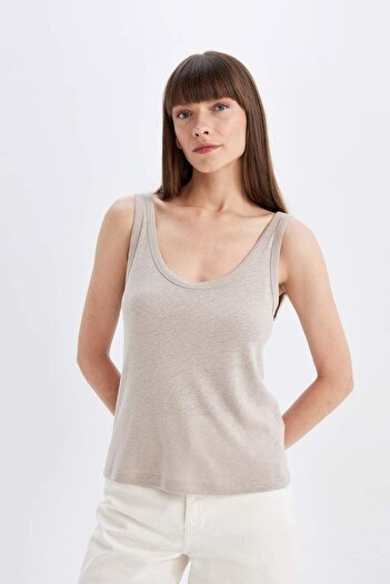 DeFacto Regular Fit U Yaka Keten Karışımlı Basic Düz Atlet D4453AX24HS