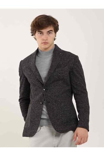 Dufy Black Men's Slim Fit Melange Patterned Casual Mono Collar Jacket