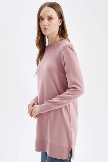 DeFacto Crew Neck Slit Regular Fit Knitwear Tunic Sweater - H3431Az24Au