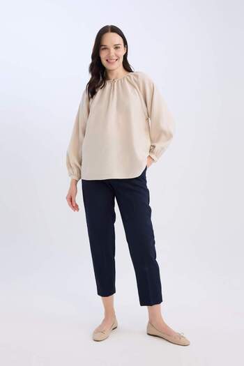 DeFacto Crew Neck Button Detailed Raglan Sleeve Long Sleeve Blouse D1075Ax24Au