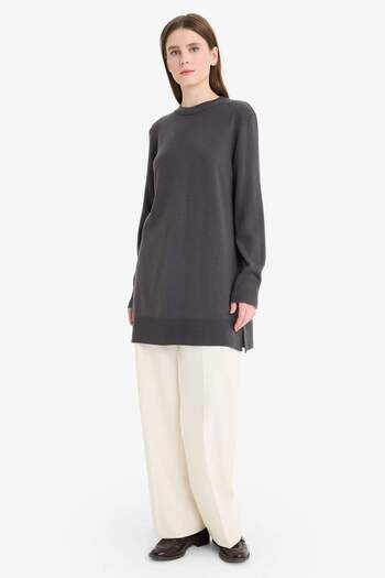DeFacto Regular Fit Rundhalsausschnitt Schlitz Basic Plain Strickpullover Tunika H3431AZ24AU