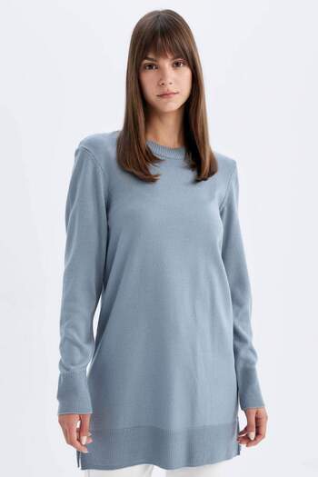 DeFacto Regular Fit Crew Neck Slit Basic Απλό Πλεκτό Πουλόβερ Μπλούζα H3431AZ24AU