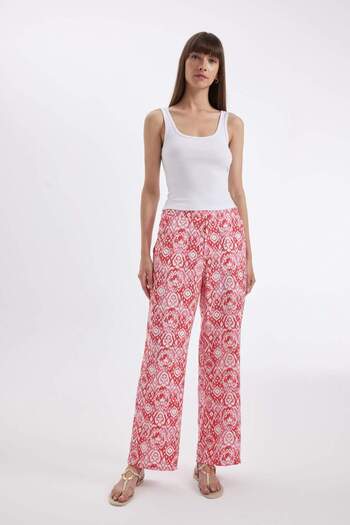 DeFacto High Waist Print Wide Leg Fabric Pants with Pockets - D3173Ax24Hs