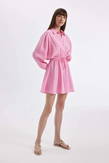 DeFacto Shirt Collar Modal Long Sleeve Mini Dress D2890Ax24Sm