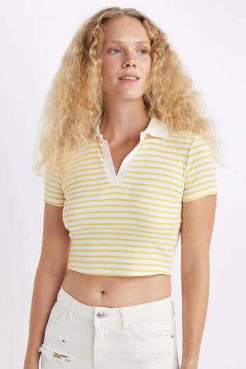 DeFacto Polo Neck Ribbed Camisole Short Sleeve T-Shirt - A0380AX24SM
