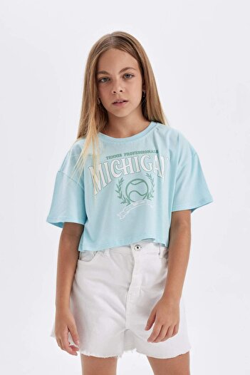 DeFacto Girl - Crop Crew Neck Printed T-Shirt D0869A824HS