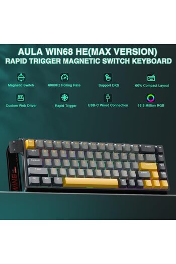 Aula WIN68 HE MAX Mechanical Gaming Keyboard with Cable, Hall Effect Magnetic Switches, Rapid Trigge