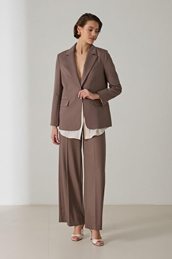 Setre Dark Brown Jacket with Single Button and Shirt Detail