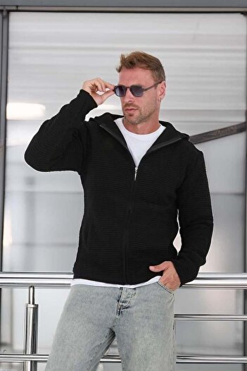 Valiberta Ζακέτα/Παλτό με φερμουάρ Ladder Knit Hooded Knitwear - Μαύρο