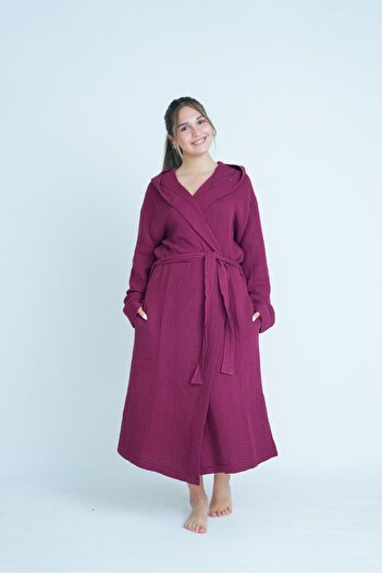 Natural Μπουρνούζι Unisex Μουσελίνα 4 στρώσεων - Με κουκούλα