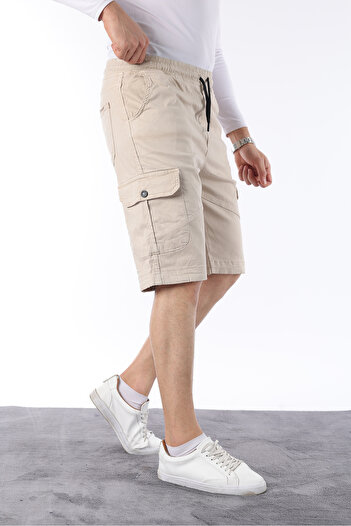 comstar Men's Elastic Stitched Cargo Pocket Stone Capri Shorts