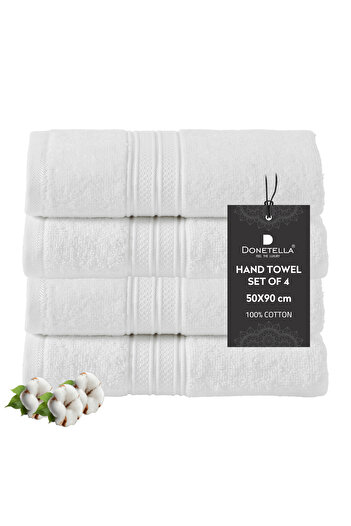 Donetella 4 - Pcs Premium Hand Towels (50x90cm) 600 GSM 100% Combed Cotton
