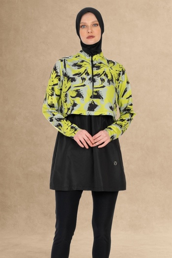 InStyle 4 Piece Abstract Pattern Black Hijab Swimsuit