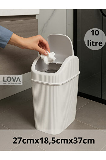 Lova Kapaklı Çizgili 10 Lt Çöp Kovası (Gri)