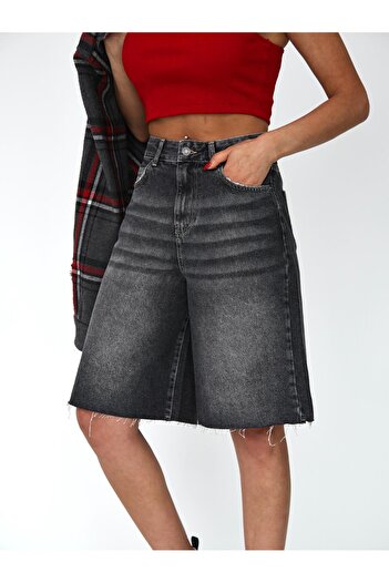 XBELLA DENİM Women's Long Bermuda Denim Shorts Ripped Detailed Midi Length