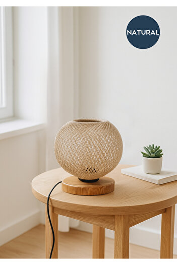 HOMİNG Globe Jute String Wooden Base Lampshade Close Woven a Quality Headboard