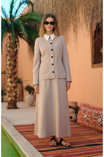 Fatma Atasoy Linen Stone Flared Skirt