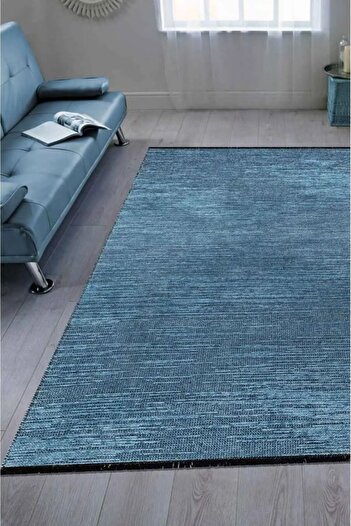 Rozen Home NAPOLİ Yıkanılabilir, Leke Tutmaz, Antialerjik, Kaydırmaz Taban Dokuma Halı Kilim ML105 Mavi