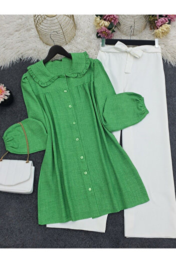 Modamorfo Baby Collar Buttoned Tunic -A.Green