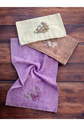 asev tekstil 30X50 cm Guipure Butterfly Embroidered 3-Piece Kitchen Towel |   Hand Towel |   Face Towel Set