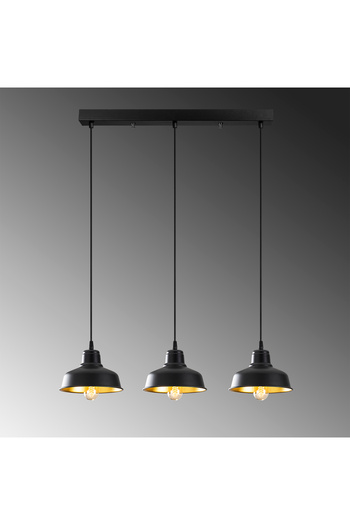 AmberLED Oscuro 3'lü Siyah Sarkıt Aydınlatma Metal Sıvama, Ev, Ofis, Cafe, Restoran Avizeleri, E27 Duy