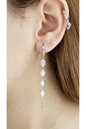 Neon Takı by Atalay Sensitivity Tag and Zircon Stone, Chain, Stainless Steel Earring 628, Pink (Rose) Color