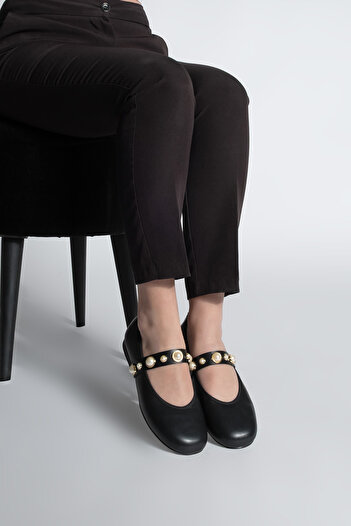 Marjin Women's Ballerinas Vesma with Black Pearls