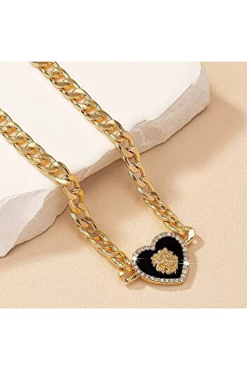 QERMA Kalp Figürlü Aslanlı Kolye Kalp Kolye Choker Kolye