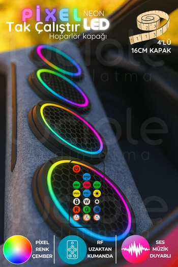 luciole 16 Cm Neon Pixel Led Midrange Hoparlör Kapağı – Sese Duyarlı, Rf Kumandalı, Argb Işık, 4'lü Set 12v