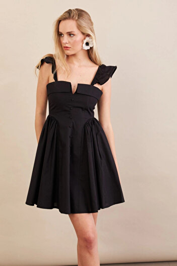 Cool & Sexy Women's Black Midi Woven Dress Psg1010