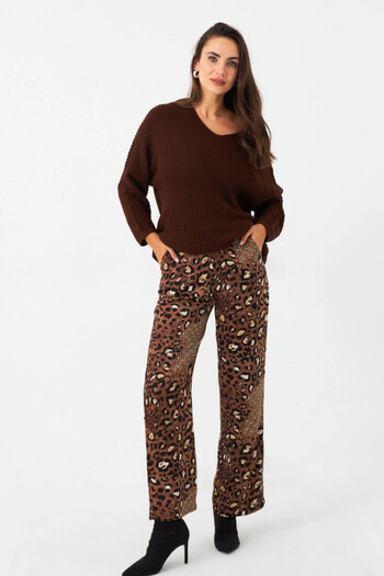 Cool & Sexy Leopard Print Brown Satin Women's Trousers - Car1069