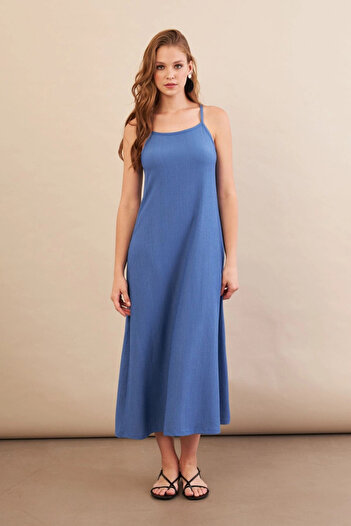 Cool & Sexy Rochie Midi Wrap Wrap cu bretele ajustabile Indigo pentru femei MX9455