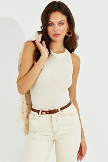 Cool & Sexy Women's Ecru Halter Collar Blouse LPP1233
