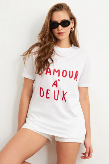 Cool & Sexy Γυναικείο μπλουζάκι πιτζάμες με στάμπα σε λευκό-κόκκινο AYD411