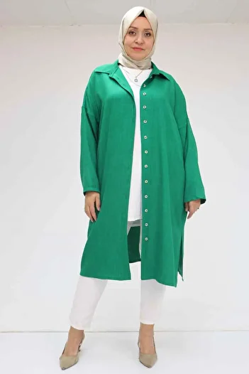 Eslina 58065 Plus Size Melange Linen Low Sleeve Shirt - Beneton
