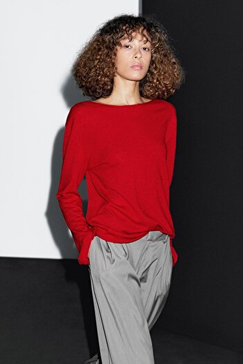 Massimo Dutti Yün karışımlı kayık yaka kazak