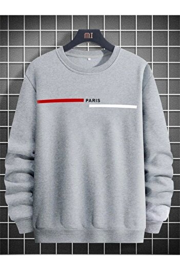 CLAYES Paris Striped Sweatshirt - Gray Printed Oversize Crew Neck