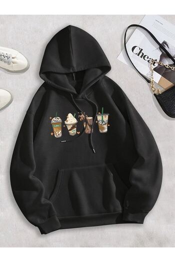 CLAYES Φούτερ Coffee - Μαύρη στάμπα Oversize Hooded