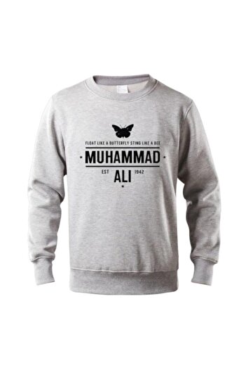 VBSVİBES Men's Gray Butterfly Muhammad Ali Printed Sweatshirt