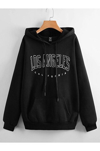 CLAYES Φούτερ Los Angeles Design - Μαύρη στάμπα Oversize Hooded