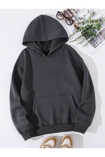 DUBU BUTİK Plain Basic Thick Winter Sweatshirt - Smoke Oversize Hooded