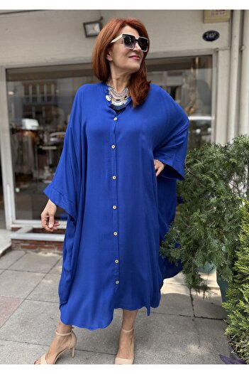 DenizEge Rochie lungă italiană cu mâneci liliac Saks Blue