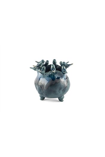 Mikasa Moor Mi̇kasa Moor Navy Blue Vase with Bird 21X20Cm
