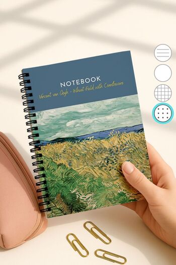 Eldesen Tasarım Van Gogh A5 Spiral Dotted School Notebook, 50 Sheets 100 Pages, Cardboard Cover Notepad, Flowers