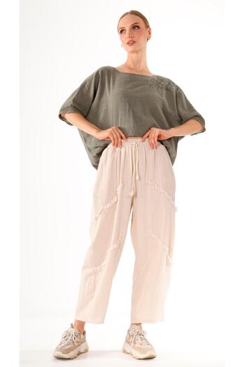 shE tekstil Pockets Mesh Linen Trousers