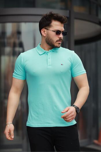 comstar Men's Short Sleeve Tight Mint Non-Curling Polo Neck T-Shirt