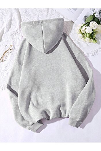 Sweetline Απλό φούτερ χωρίς σχέδια - Γκρι Oversize Χειμερινή χοντρή κουκούλα